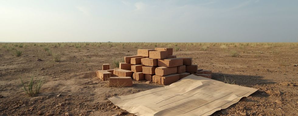 Ladrillos de construcción y un plano