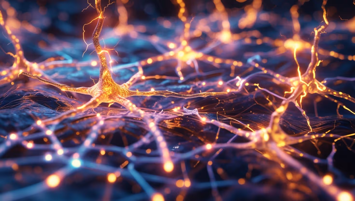 Representación con inteligencia artificial de conexiones sinápticas.